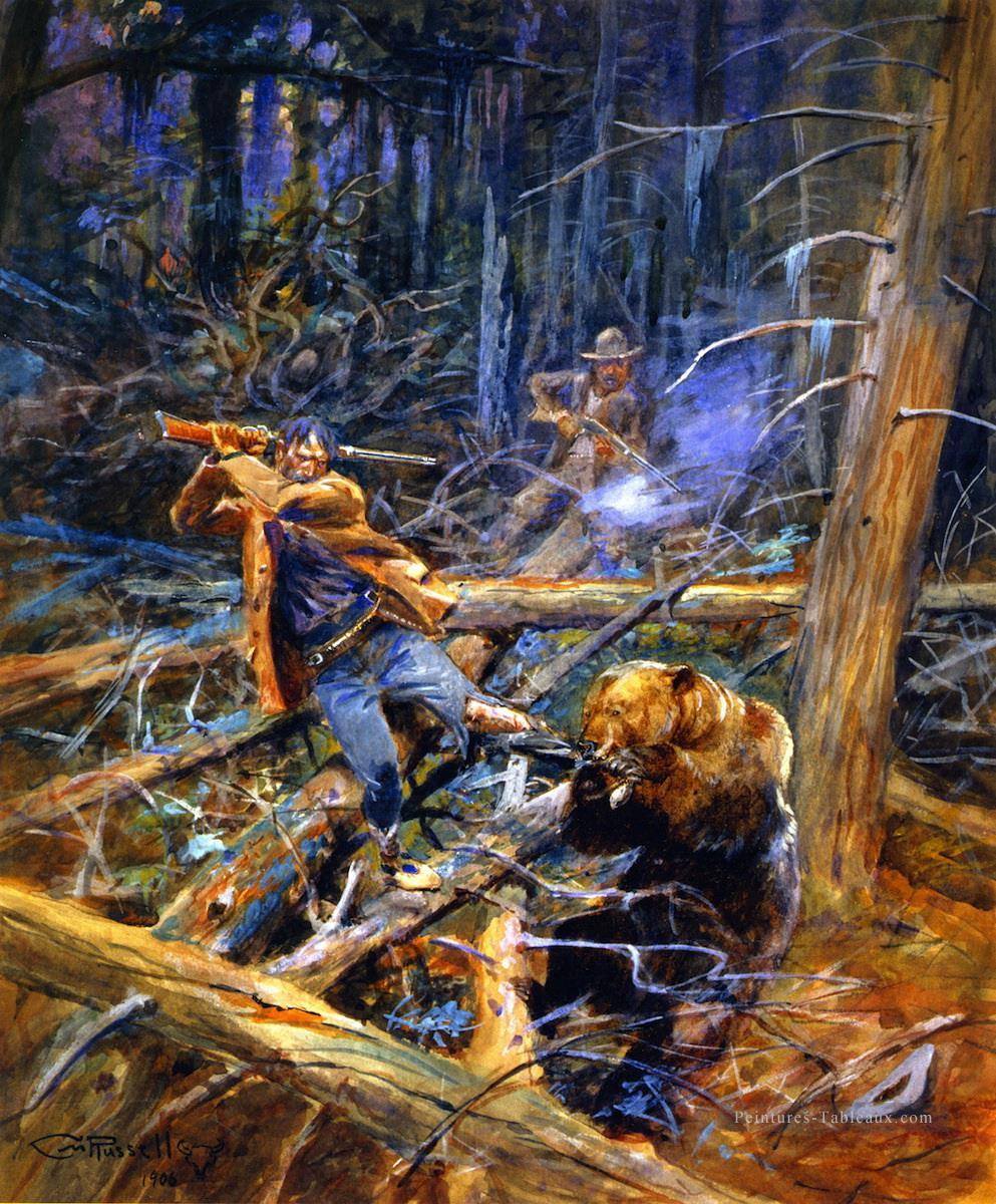 un grizzly blessé 1906 Charles Marion Russell Indiana cow boy Peintures à l'huile